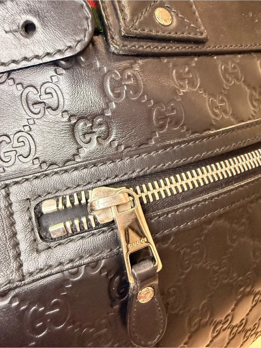 Gucci Black Embossed GG Leather Men’s Briefcase with Silver Hardware